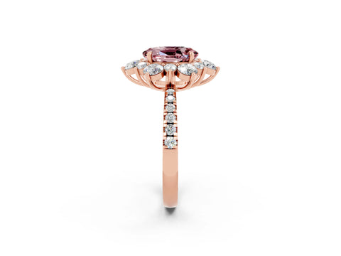 Rose gold Oval Cut Cut Diamond Floral Halo Pave Band with Prong Setting_2