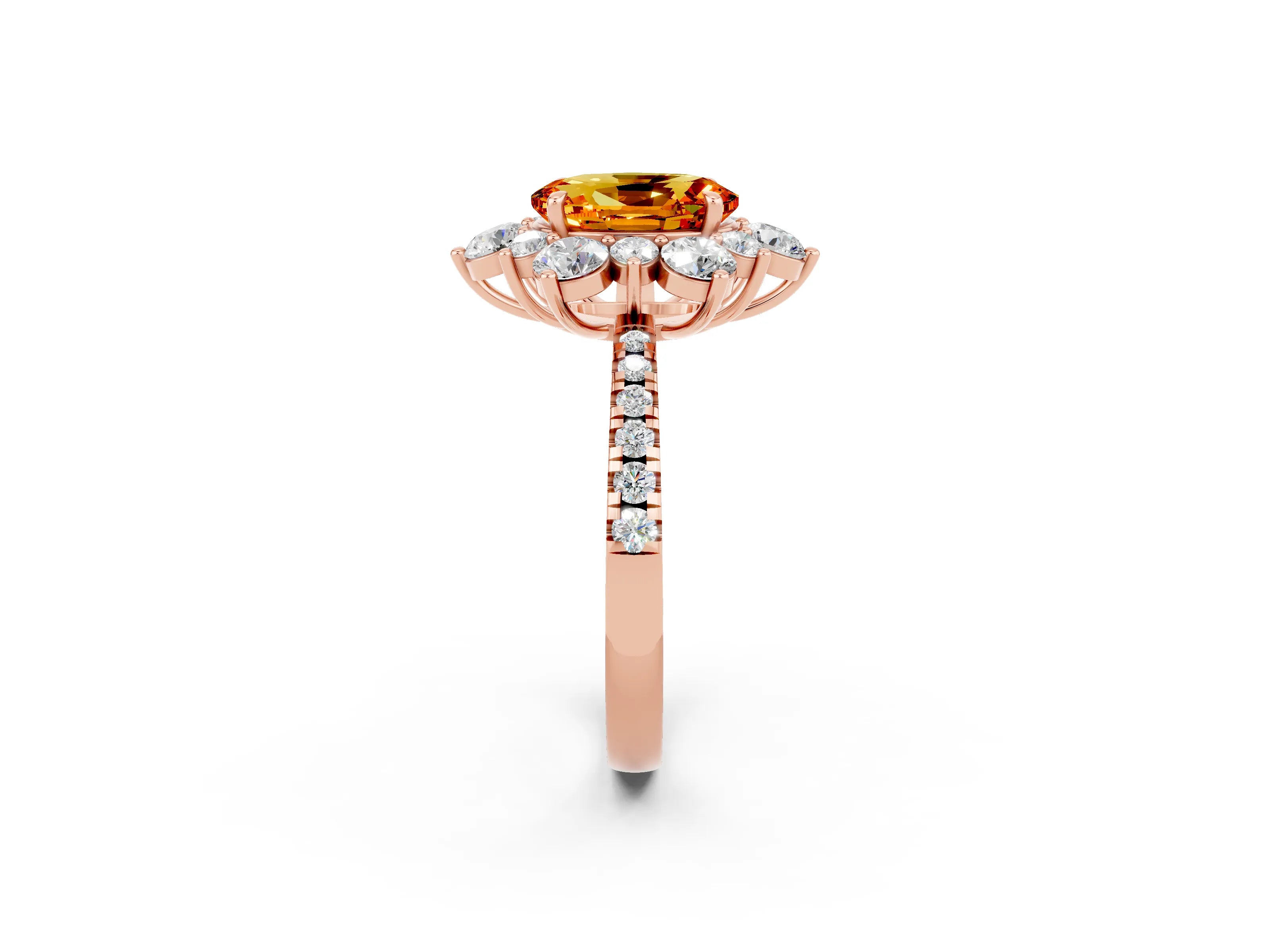 Rose gold Oval Cut Cut Diamond Floral Halo Pave Band with Prong Setting_2