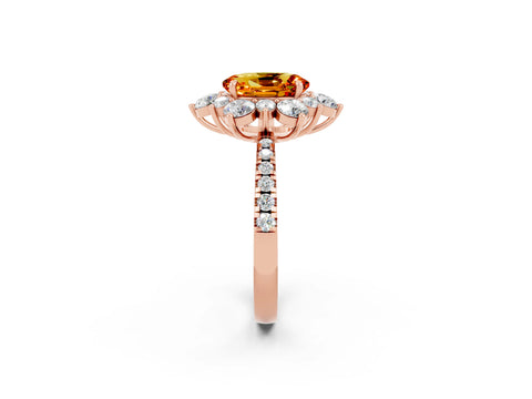 Rose gold Oval Cut Cut Diamond Floral Halo Pave Band with Prong Setting_2