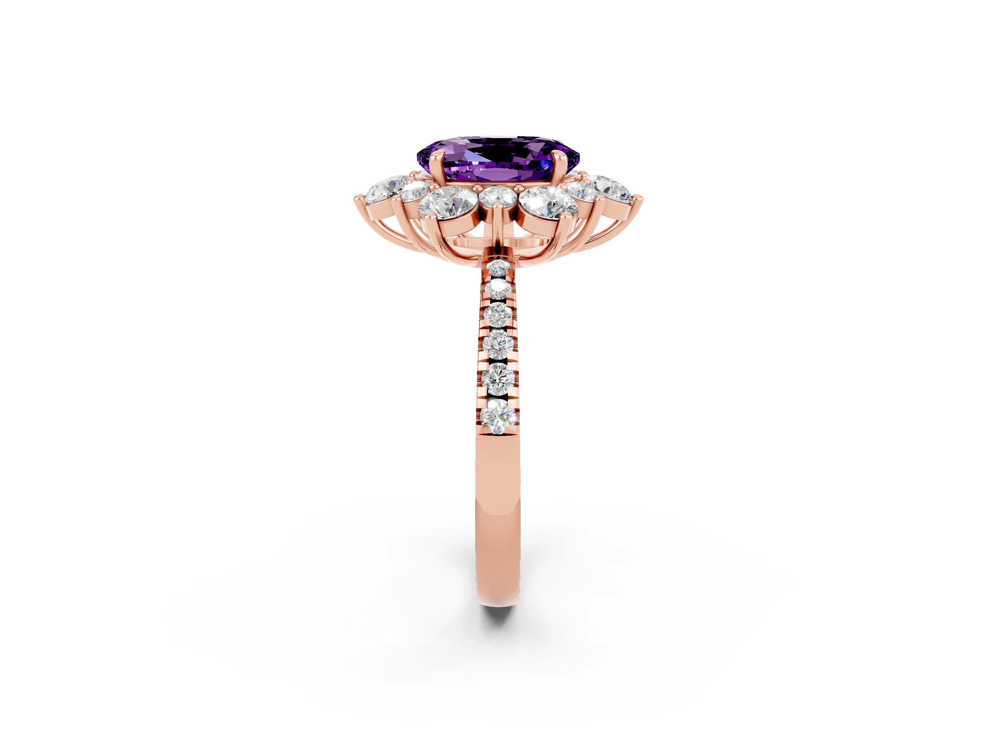 Rose gold Oval Cut Cut Diamond Floral Halo Pave Band with Prong Setting_2