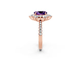 Rose gold Oval Cut Cut Diamond Floral Halo Pave Band with Prong Setting_2