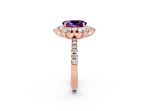 Rose gold Oval Cut Cut Diamond Floral Halo Pave Band with Prong Setting_2