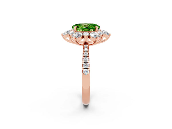 Rose gold Oval Cut Cut Diamond Floral Halo Pave Band with Prong Setting