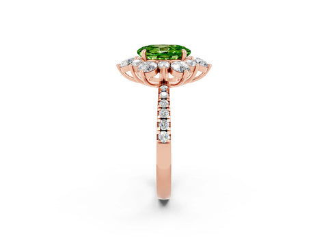 Rose gold Oval Cut Cut Diamond Floral Halo Pave Band with Prong Setting_2