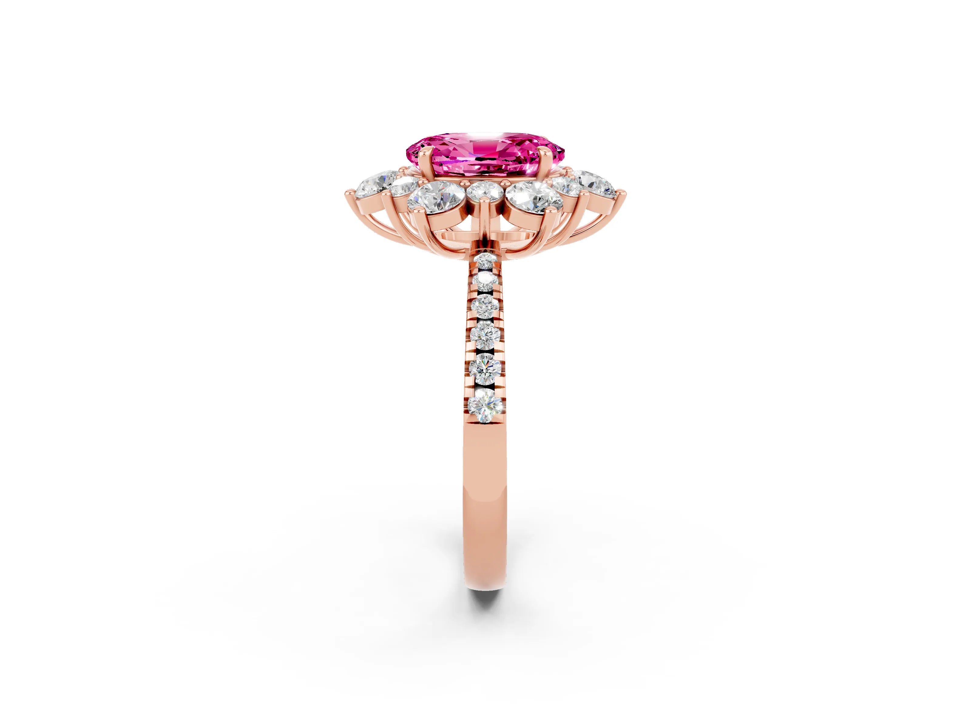 Rose gold Oval Cut Cut Diamond Floral Halo Pave Band with Prong Setting_2