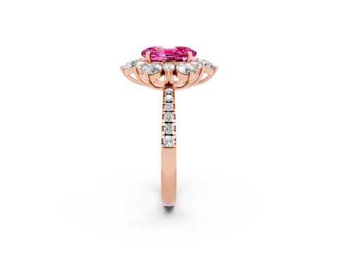 Rose gold Oval Cut Cut Diamond Floral Halo Pave Band with Prong Setting_2