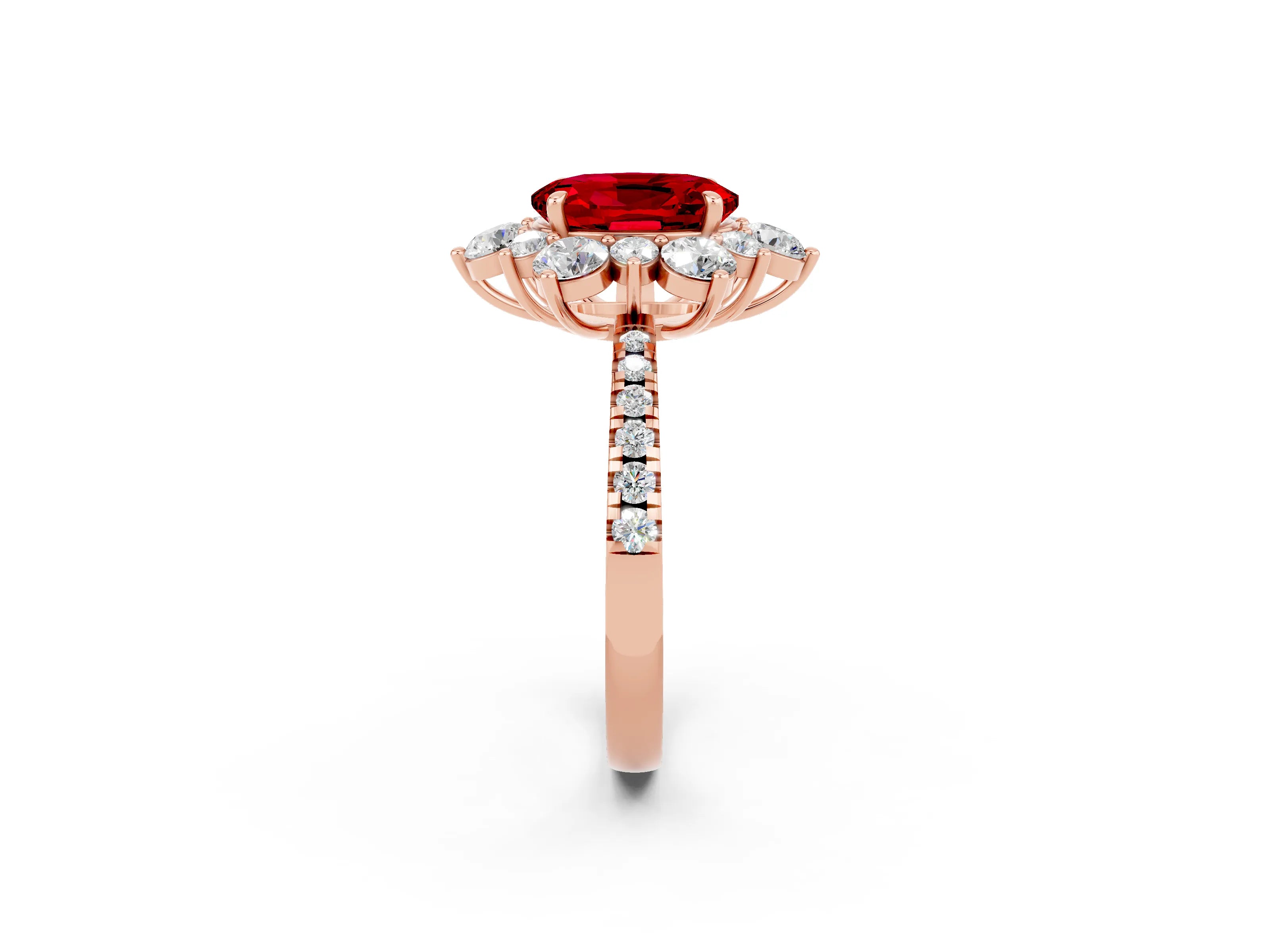 Rose gold Oval Cut Cut Diamond Floral Halo Pave Band with Prong Setting_2