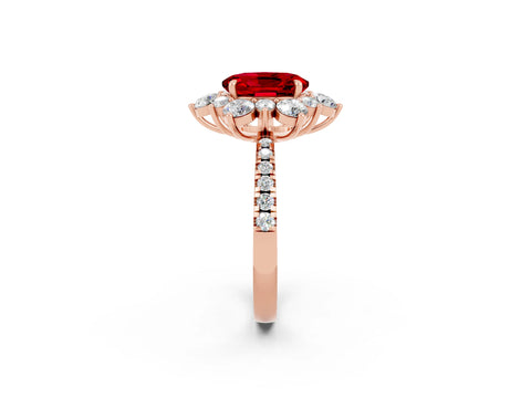Rose gold Oval Cut Cut Diamond Floral Halo Pave Band with Prong Setting_2