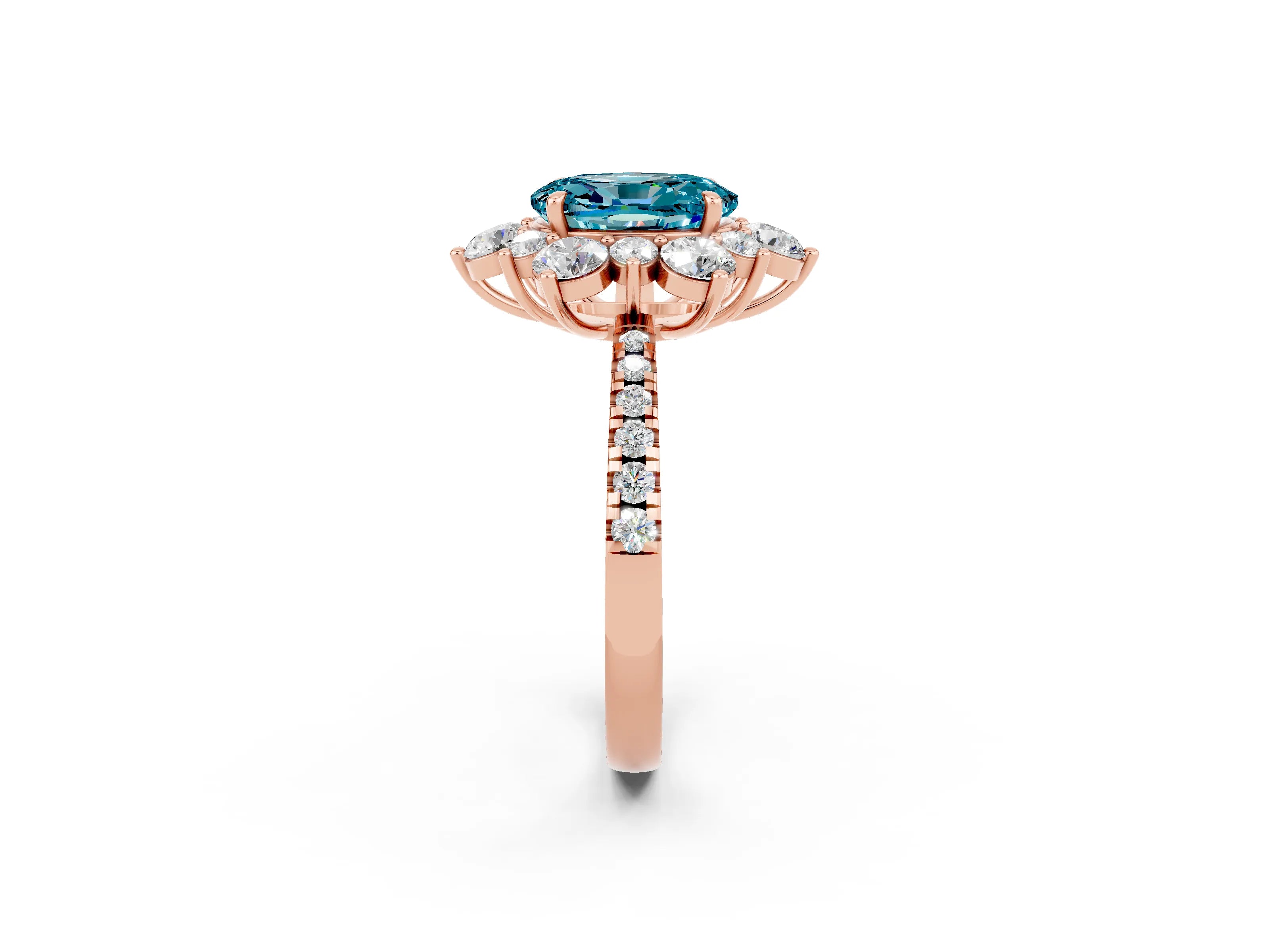 Rose gold Oval Cut Cut Diamond Floral Halo Pave Band with Prong Setting_2