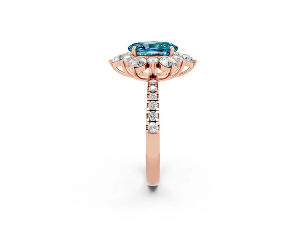 Rose gold Oval Cut Cut Diamond Floral Halo Pave Band with Prong Setting