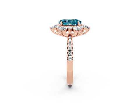 Rose gold Oval Cut Cut Diamond Floral Halo Pave Band with Prong Setting_2