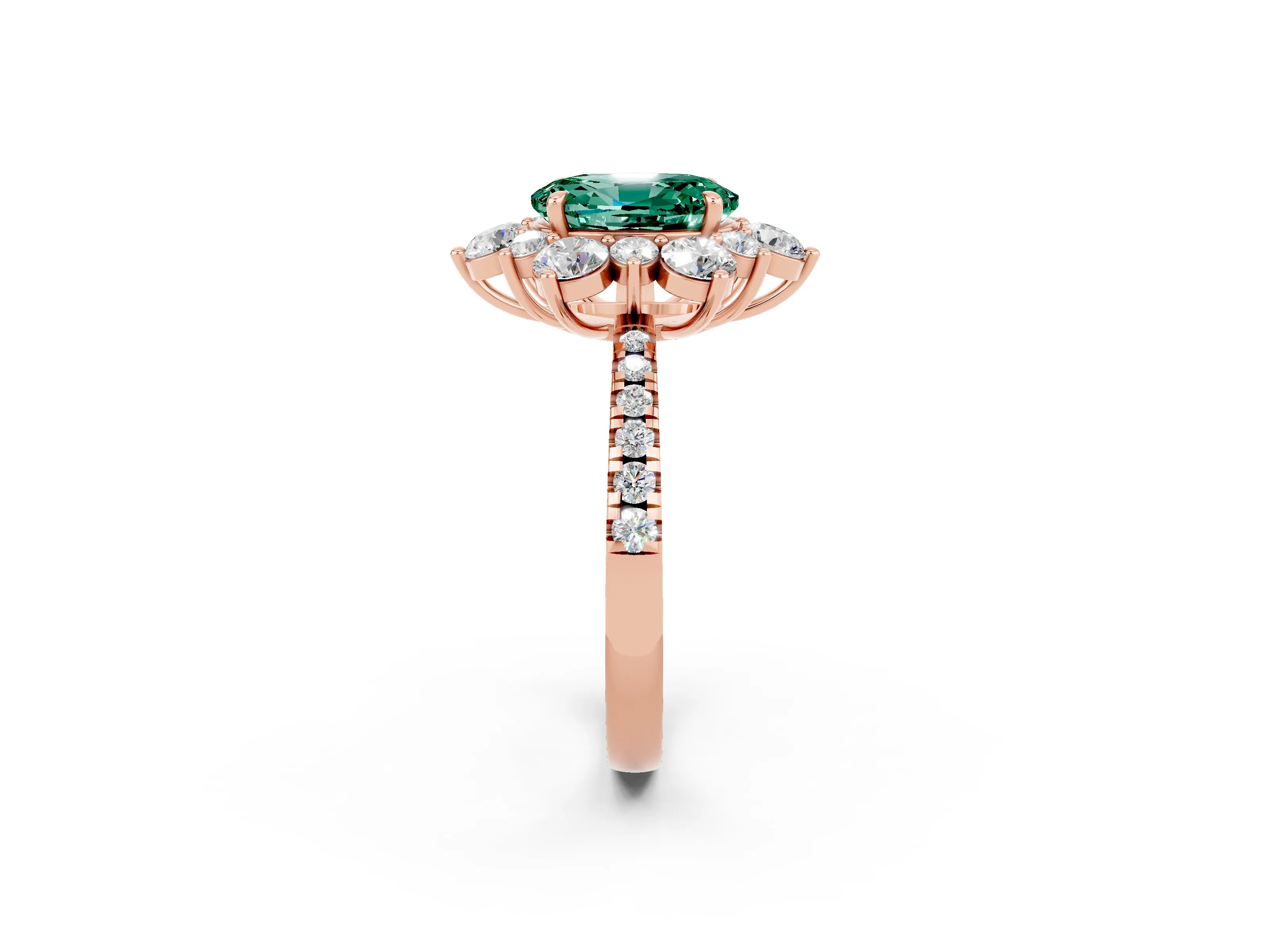 Rose gold Oval Cut Cut Diamond Floral Halo Pave Band with Prong Setting_2