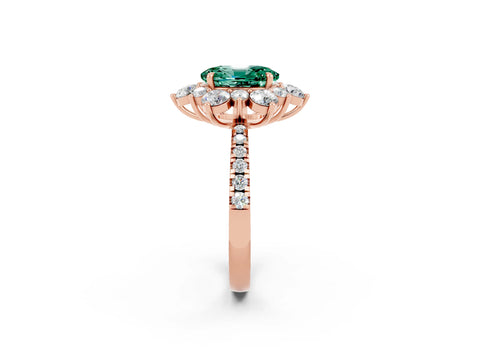 Rose gold Oval Cut Cut Diamond Floral Halo Pave Band with Prong Setting_2