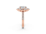 Rose gold Oval Cut Cut Diamond Floral Halo Pave Band with Prong Setting_2