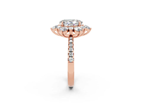Rose gold Oval Cut Cut Diamond Floral Halo Pave Band with Prong Setting_2