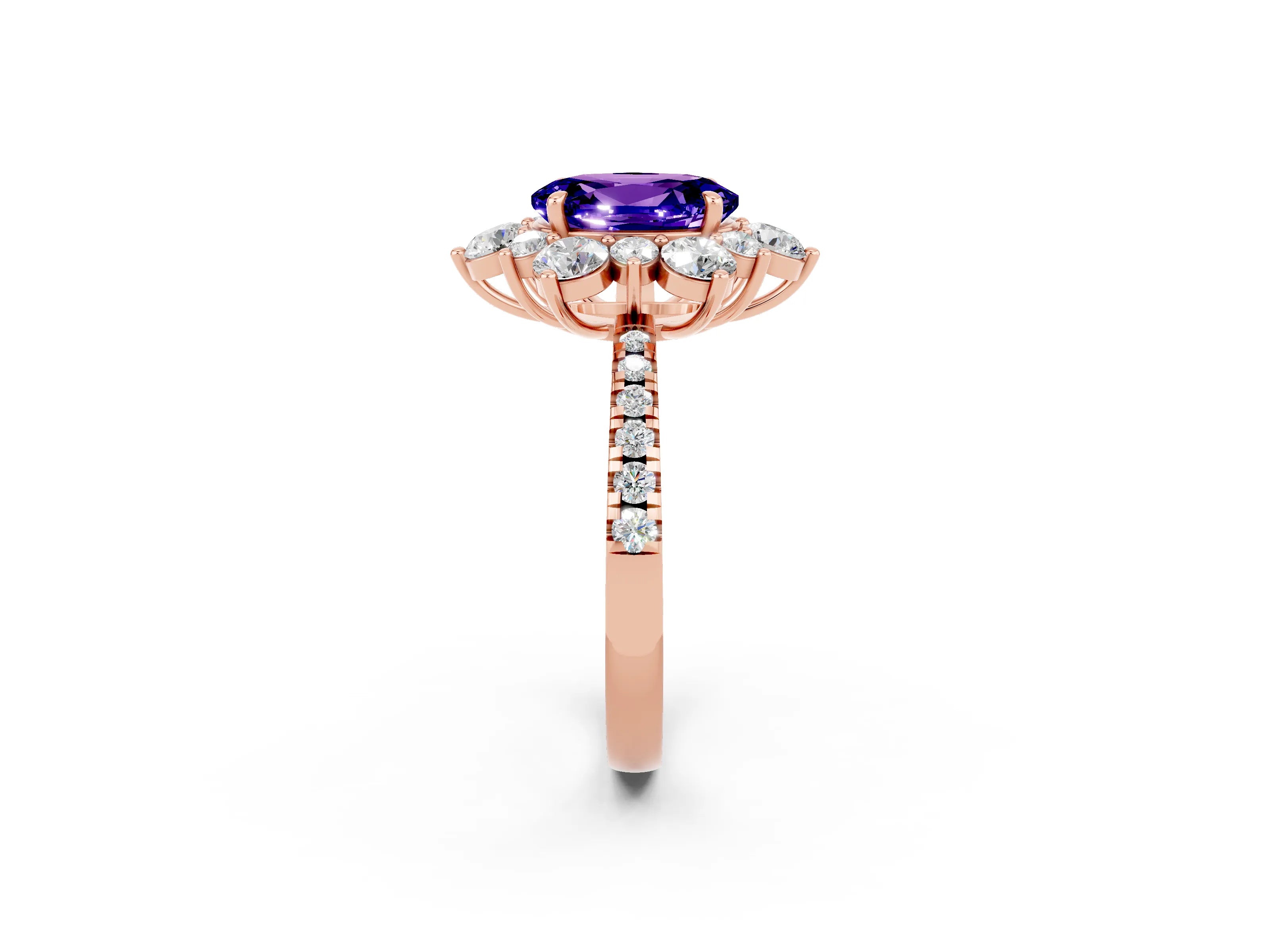 Rose gold Oval Cut Cut Diamond Floral Halo Pave Band with Prong Setting_2