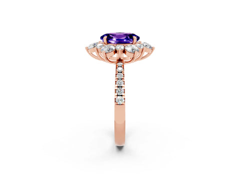 Rose gold Oval Cut Cut Diamond Floral Halo Pave Band with Prong Setting_2