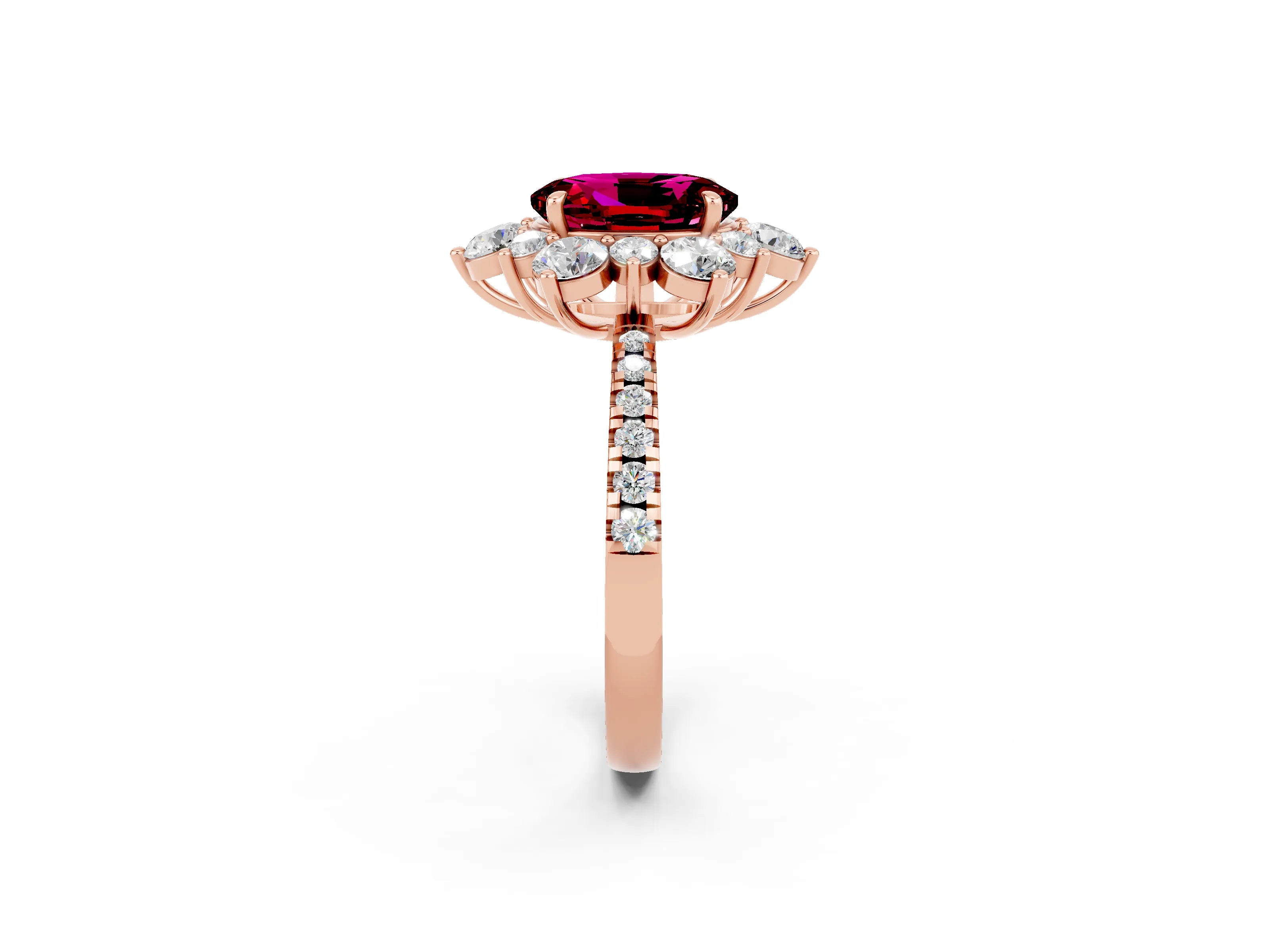 Rose gold Oval Cut Cut Diamond Floral Halo Pave Band with Prong Setting_2