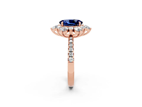Rose gold Oval Cut Cut Diamond Floral Halo Pave Band with Prong Setting_2