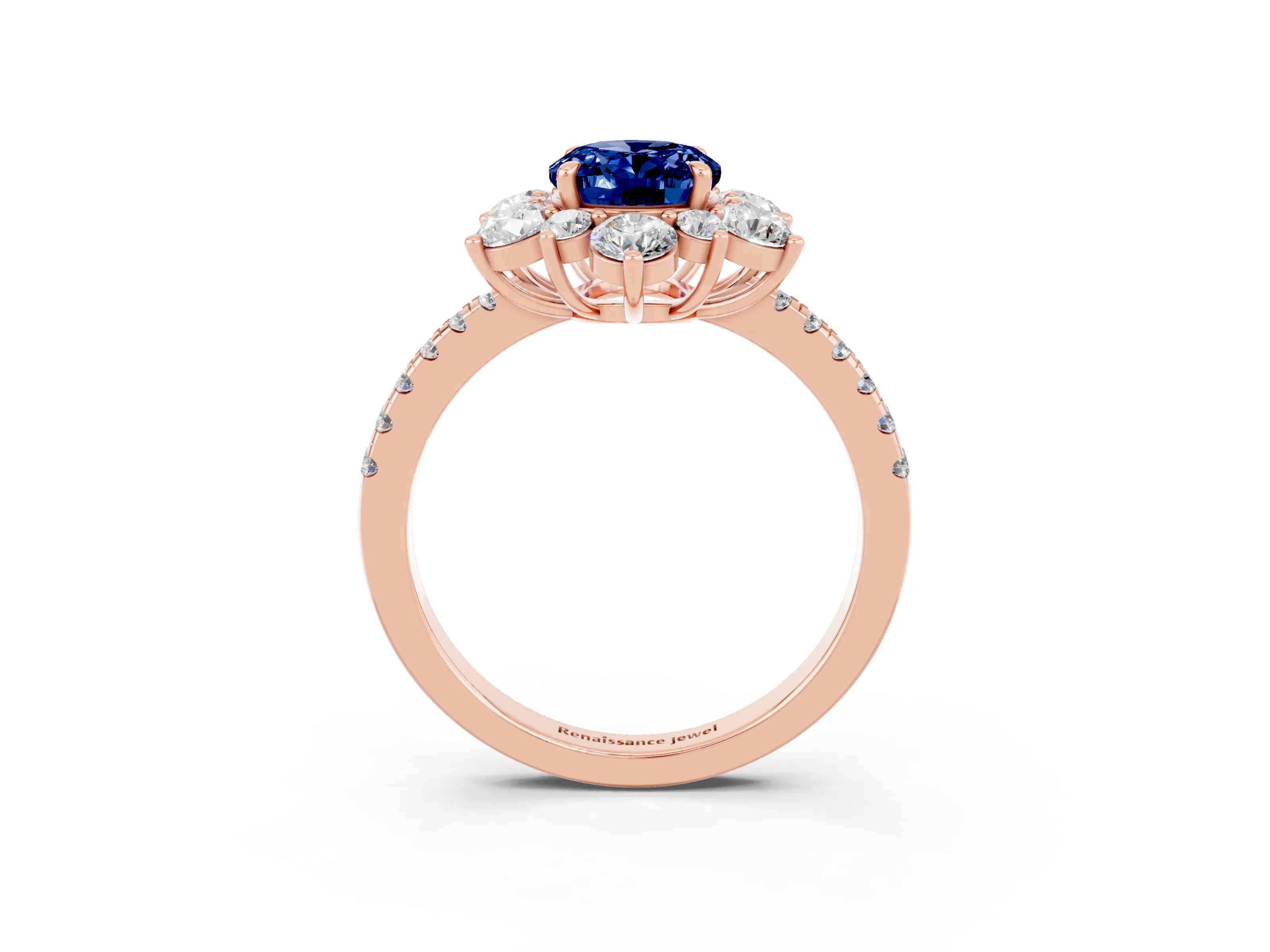 Rose gold Oval Cut Cut Diamond Floral Halo Pave Band with Prong Setting_3