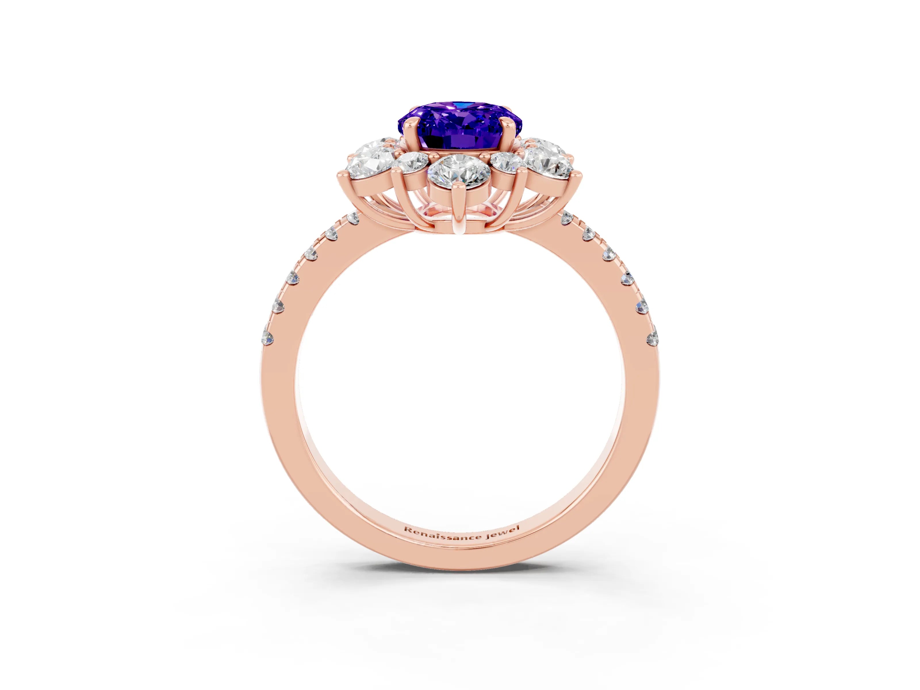 Rose gold Oval Cut Cut Diamond Floral Halo Pave Band with Prong Setting_3