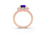 Rose gold Oval Cut Cut Diamond Floral Halo Pave Band with Prong Setting_3