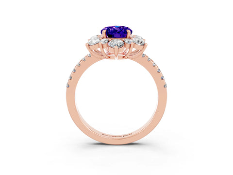 Rose gold Oval Cut Cut Diamond Floral Halo Pave Band with Prong Setting_3
