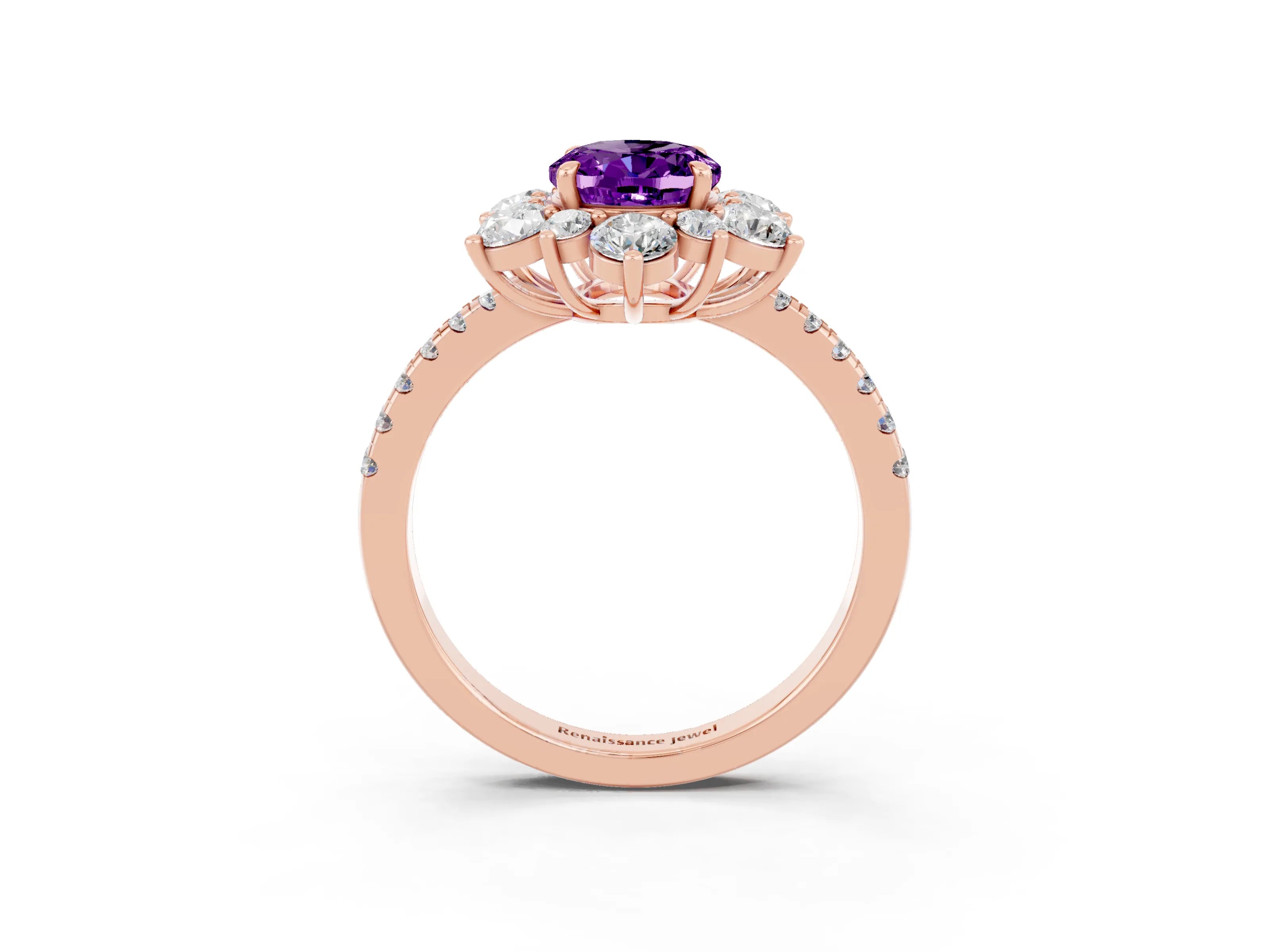 Rose gold Oval Cut Cut Diamond Floral Halo Pave Band with Prong Setting_3