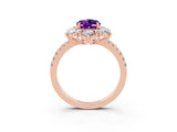 Rose gold Oval Cut Cut Diamond Floral Halo Pave Band with Prong Setting_3