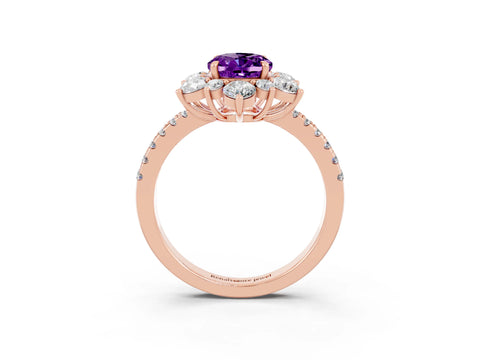 Rose gold Oval Cut Cut Diamond Floral Halo Pave Band with Prong Setting_3