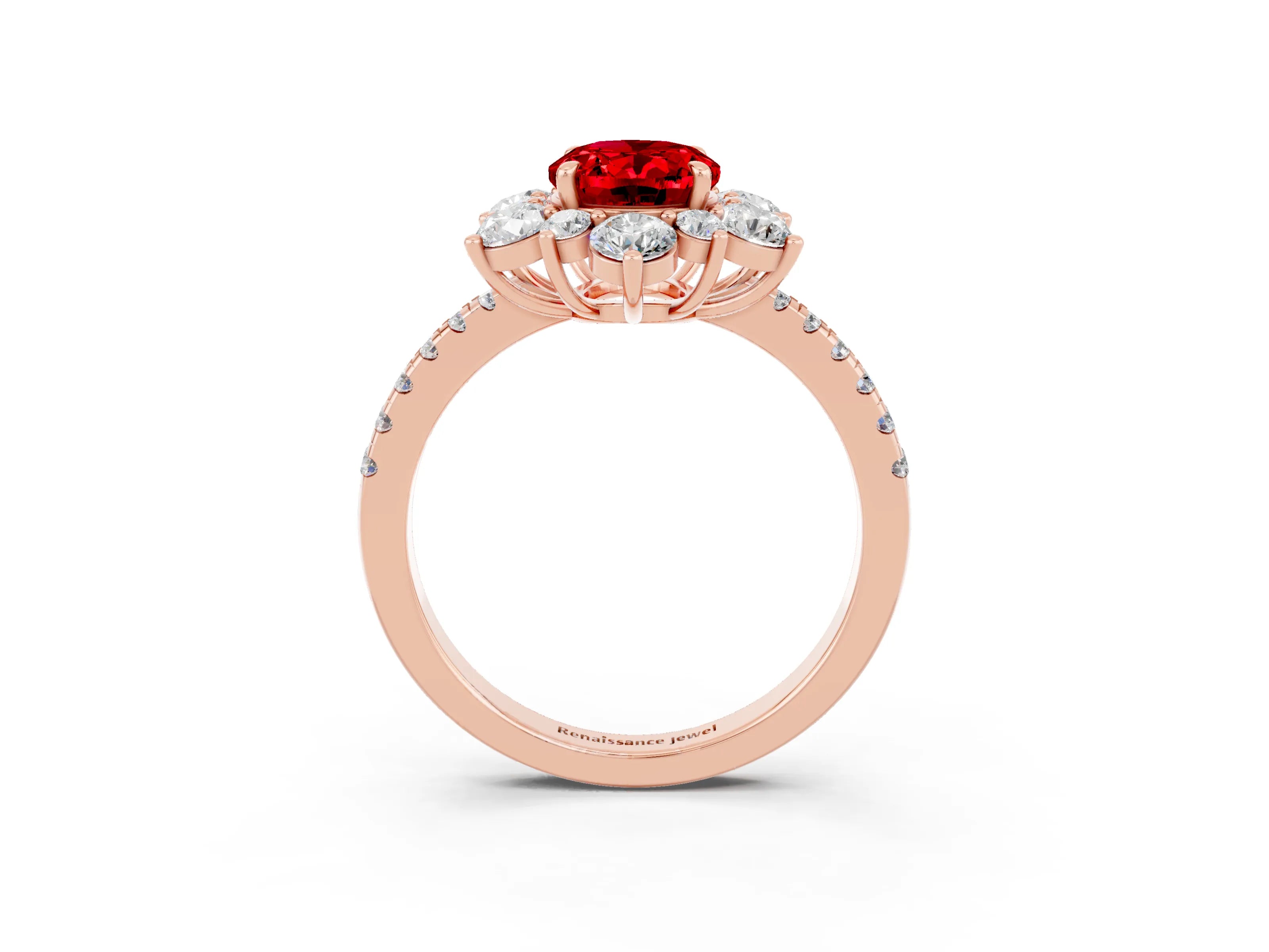Rose gold Oval Cut Cut Diamond Floral Halo Pave Band with Prong Setting_3