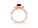Rose gold Oval Cut Cut Diamond Floral Halo Pave Band with Prong Setting_3