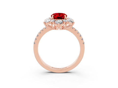Rose gold Oval Cut Cut Diamond Floral Halo Pave Band with Prong Setting_3