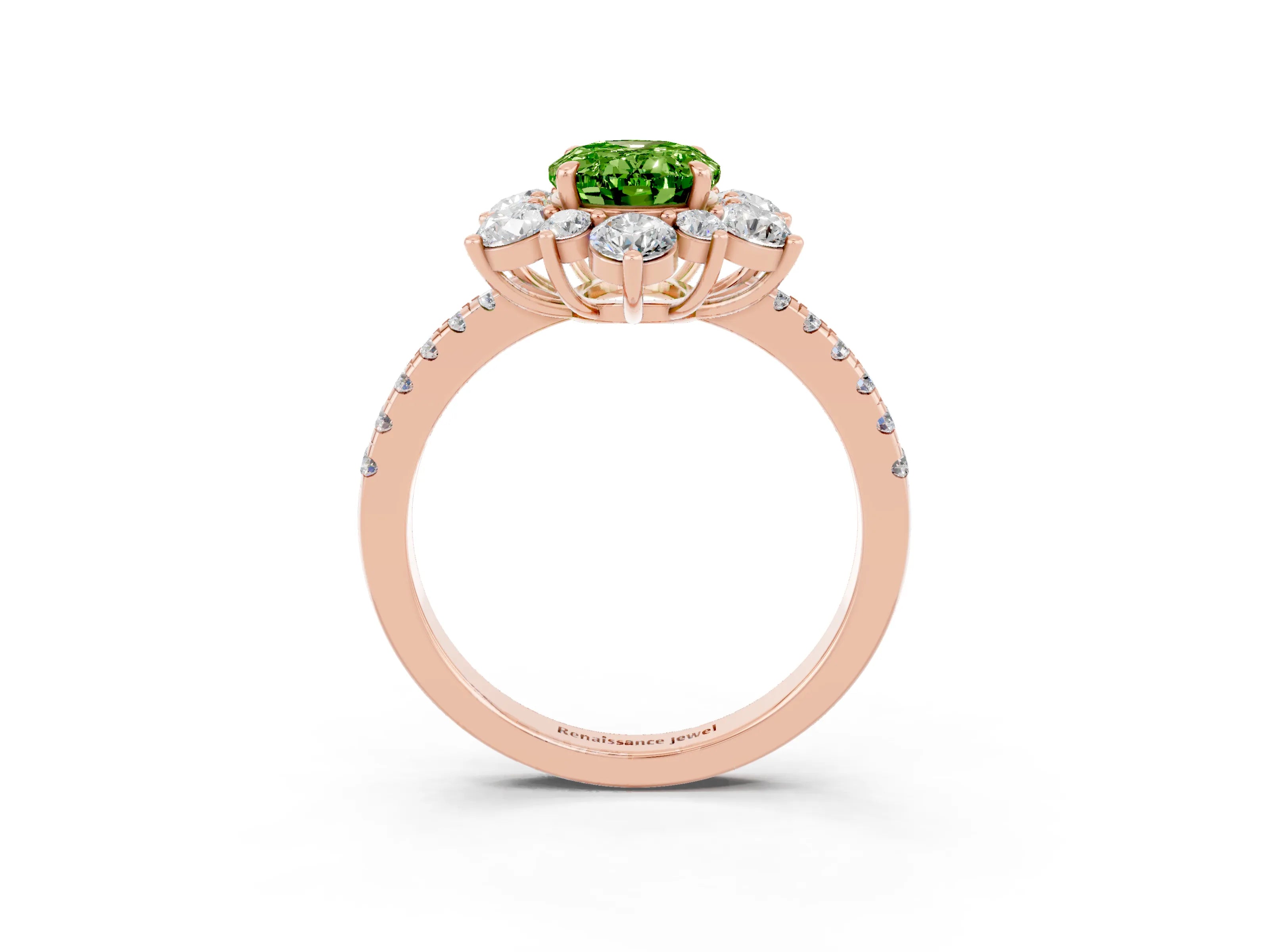 Rose gold Oval Cut Cut Diamond Floral Halo Pave Band with Prong Setting_3