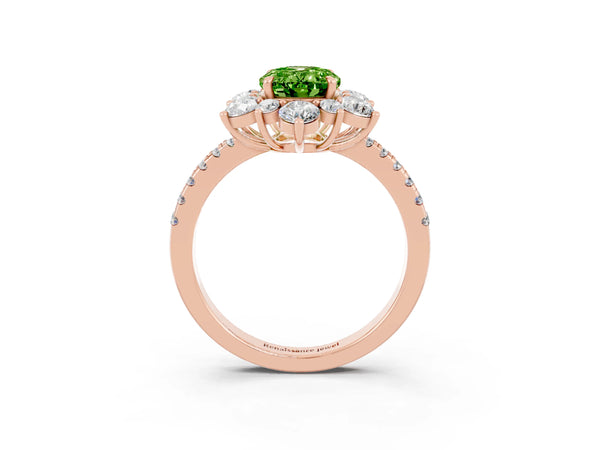 Rose gold Oval Cut Cut Diamond Floral Halo Pave Band with Prong Setting