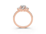 Rose gold Oval Cut Cut Diamond Floral Halo Pave Band with Prong Setting_3