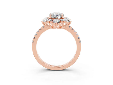 Rose gold Oval Cut Cut Diamond Floral Halo Pave Band with Prong Setting_3