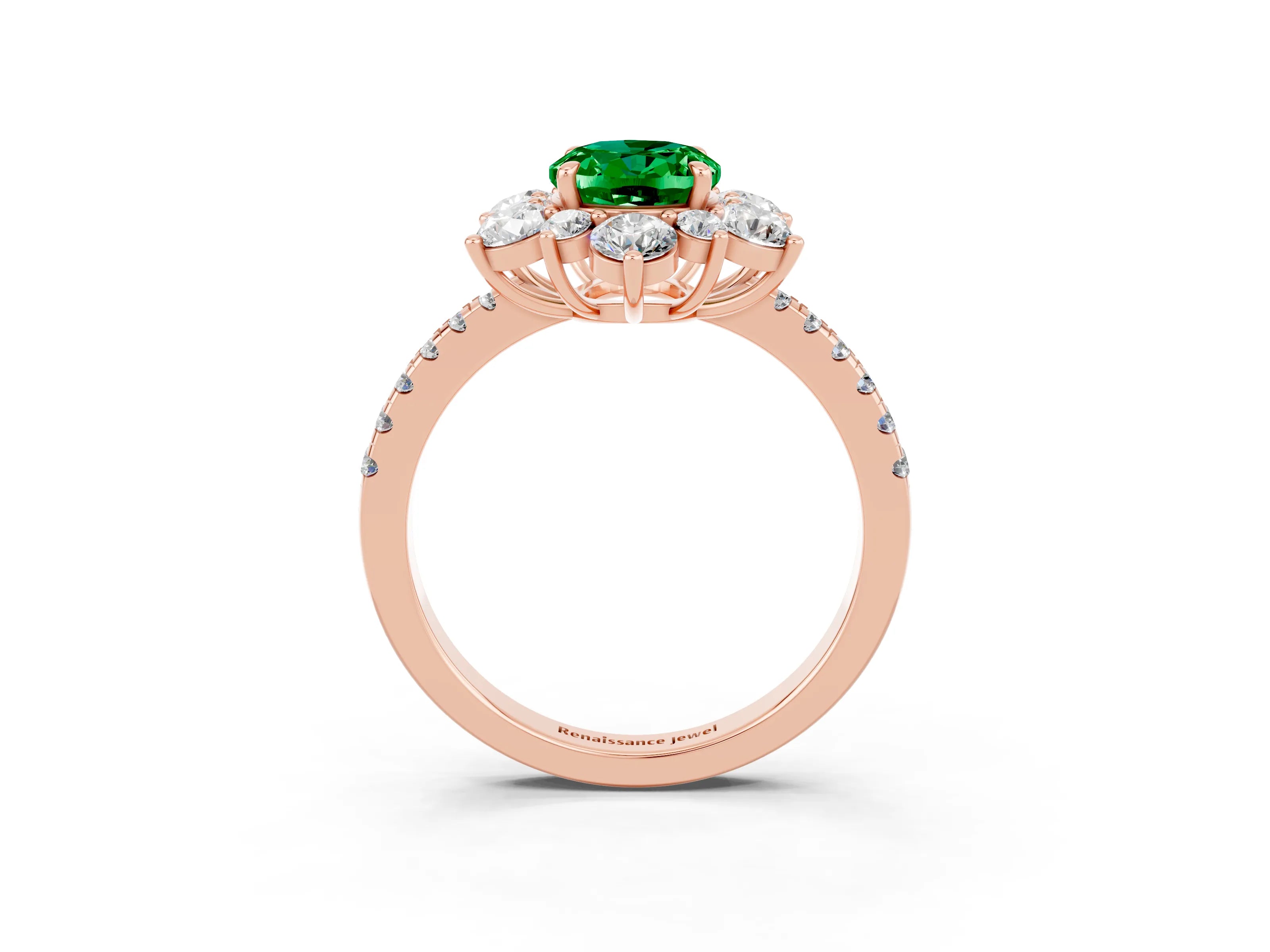 Rose gold Oval Cut Cut Diamond Floral Halo Pave Band with Prong Setting_3