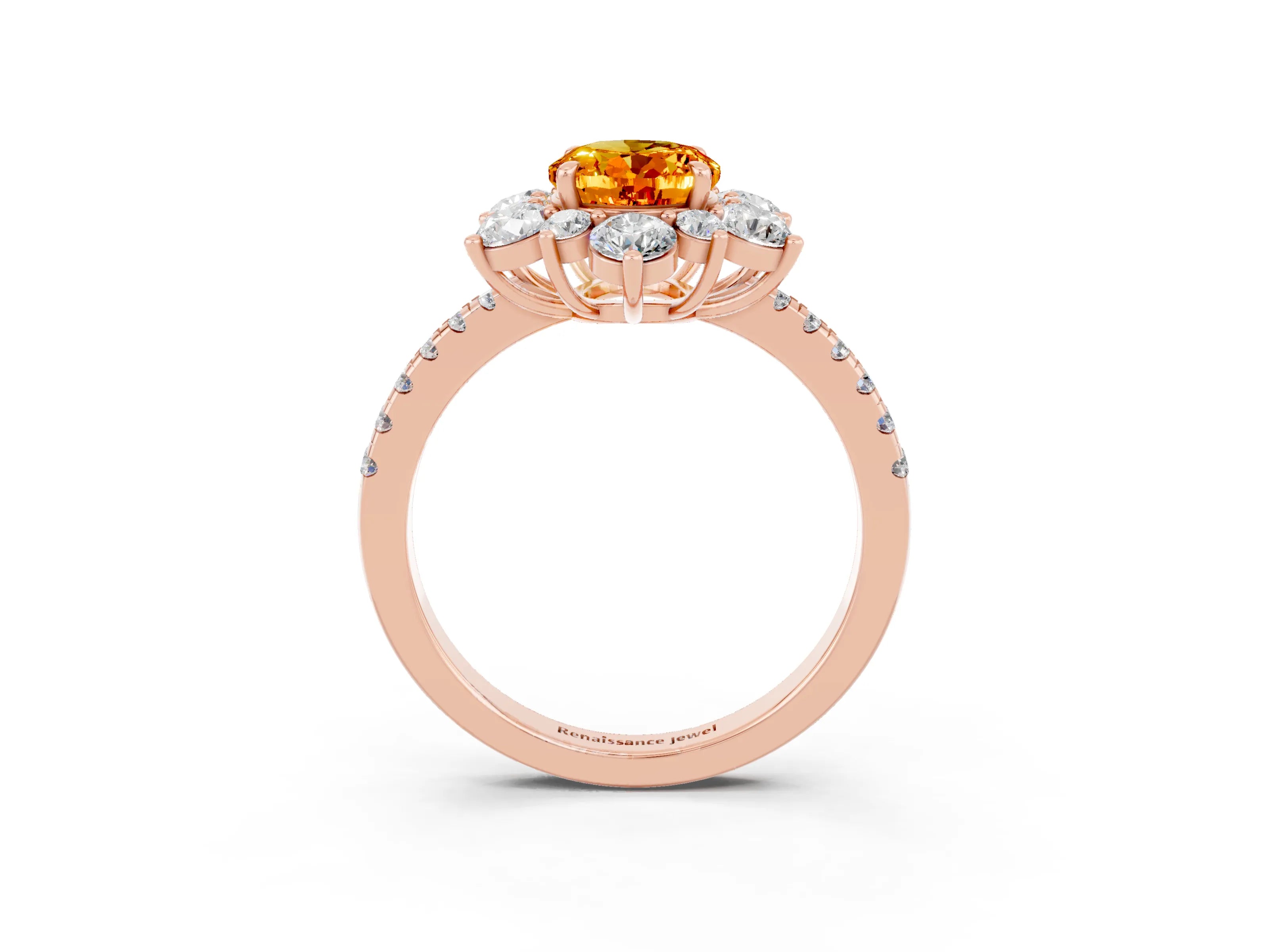 Rose gold Oval Cut Cut Diamond Floral Halo Pave Band with Prong Setting_3
