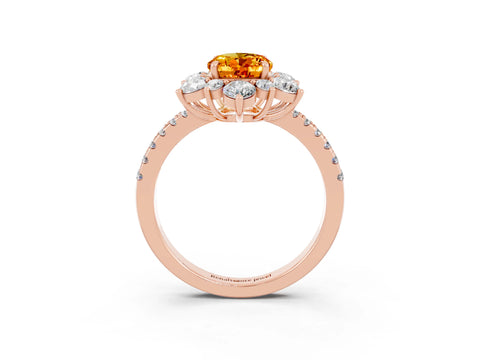 Rose gold Oval Cut Cut Diamond Floral Halo Pave Band with Prong Setting_3