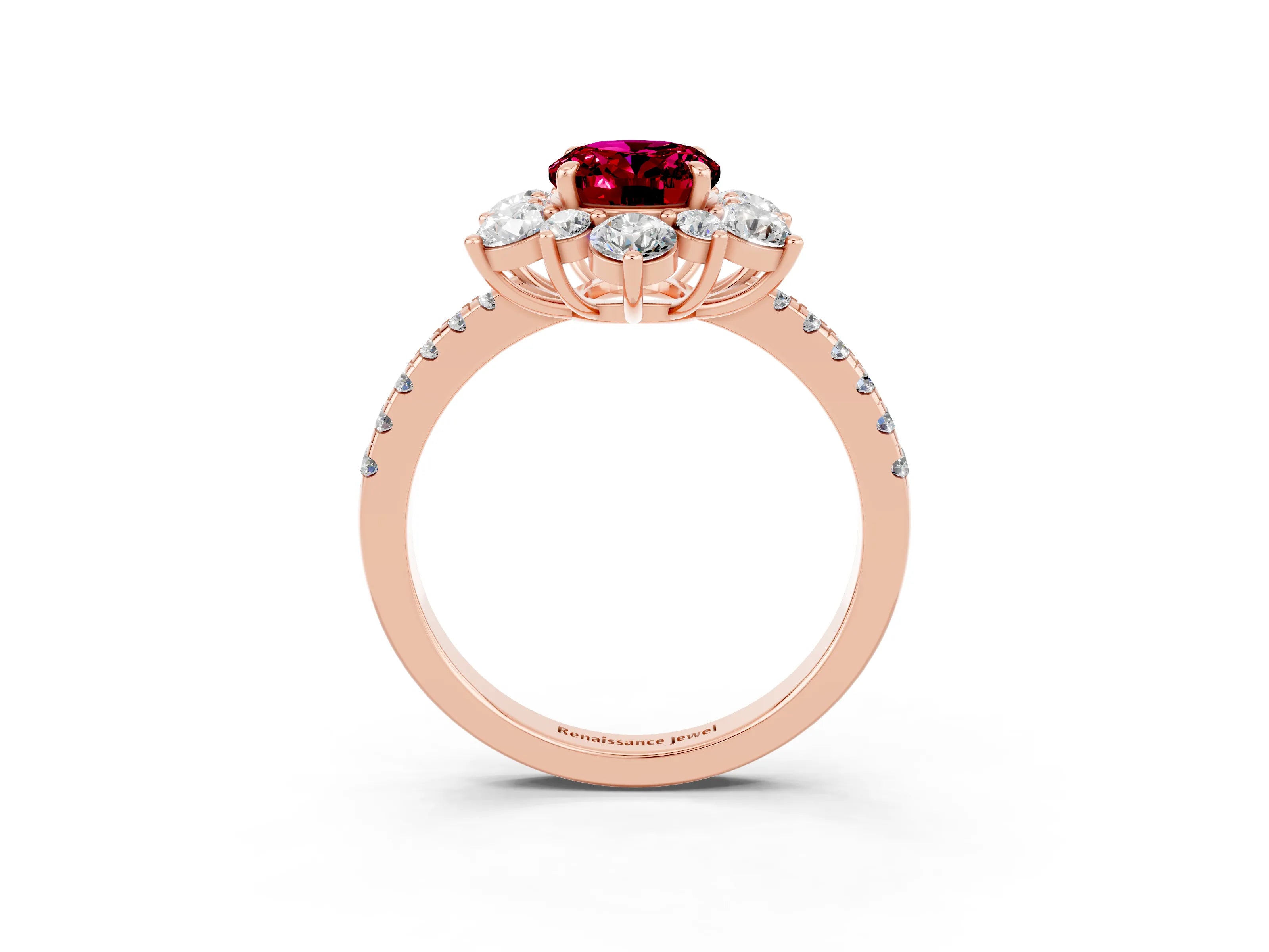 Rose gold Oval Cut Cut Diamond Floral Halo Pave Band with Prong Setting_3