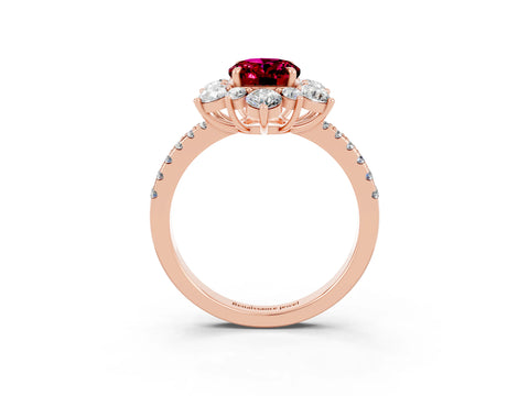 Rose gold Oval Cut Cut Diamond Floral Halo Pave Band with Prong Setting_3