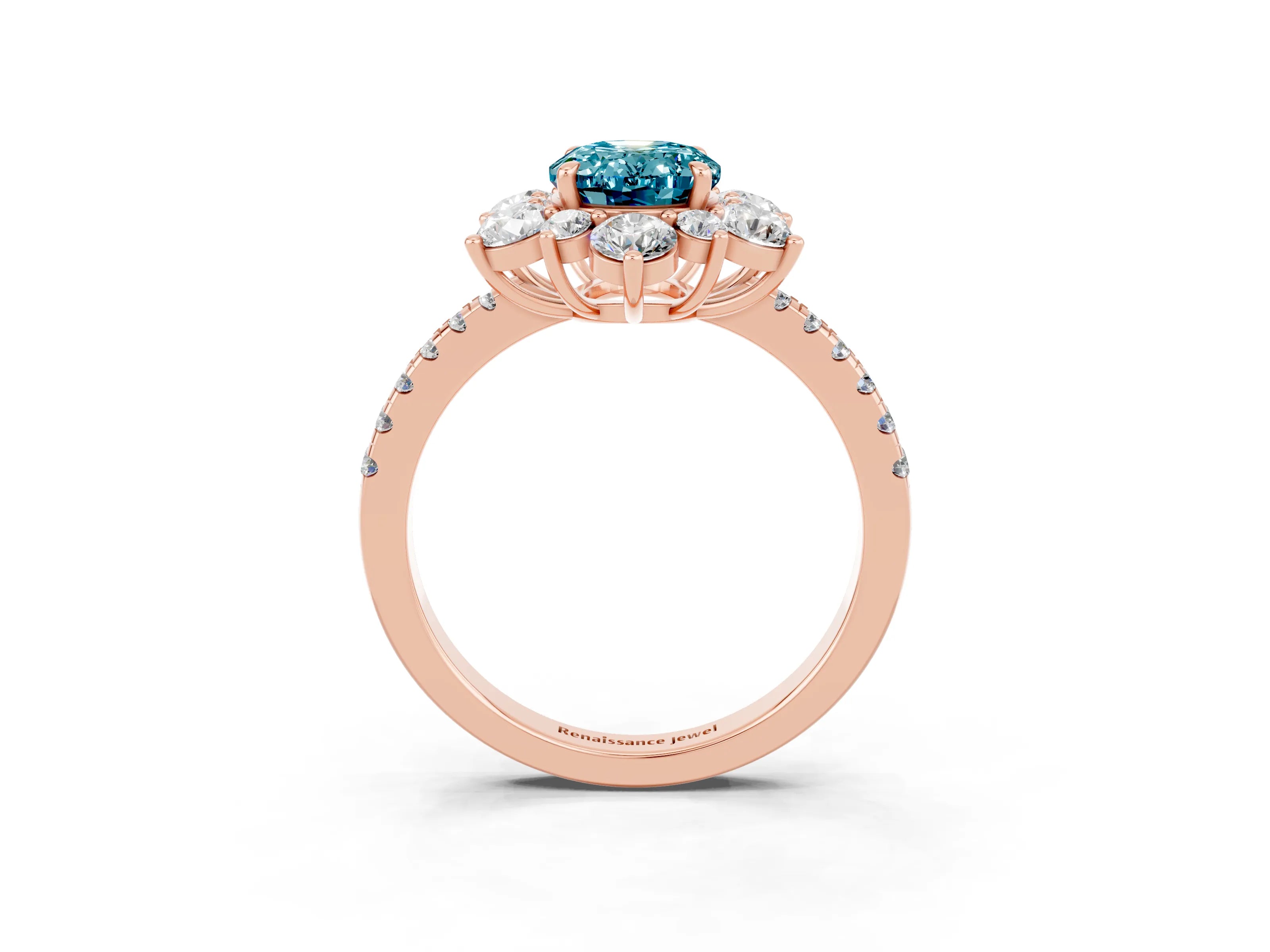 Rose gold Oval Cut Cut Diamond Floral Halo Pave Band with Prong Setting_3