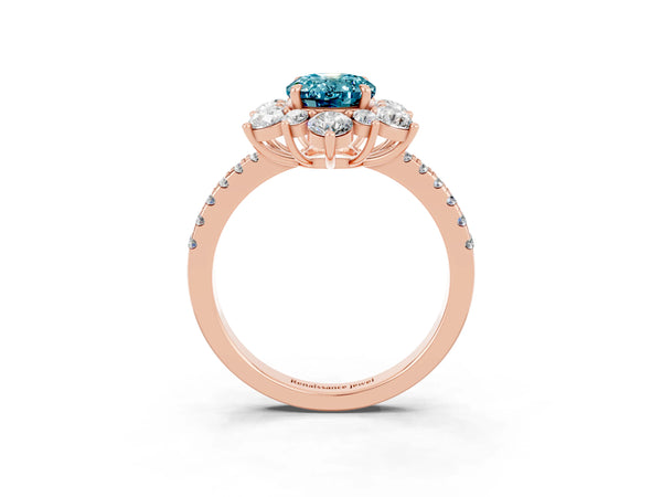 Rose gold Oval Cut Cut Diamond Floral Halo Pave Band with Prong Setting