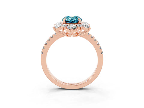 Rose gold Oval Cut Cut Diamond Floral Halo Pave Band with Prong Setting_3