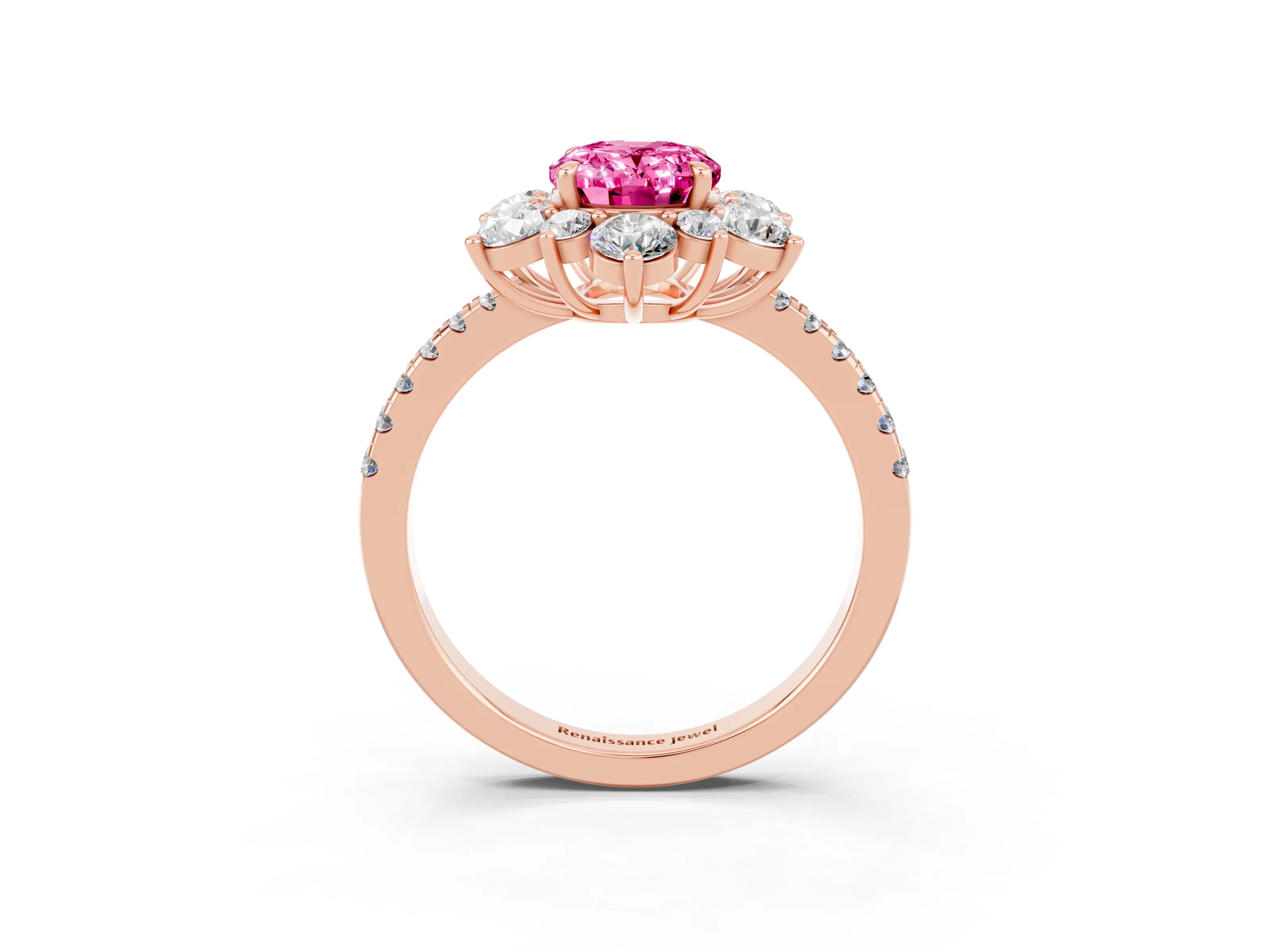 Rose gold Oval Cut Cut Diamond Floral Halo Pave Band with Prong Setting_3