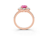 Rose gold Oval Cut Cut Diamond Floral Halo Pave Band with Prong Setting_3