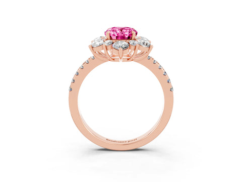 Rose gold Oval Cut Cut Diamond Floral Halo Pave Band with Prong Setting_3