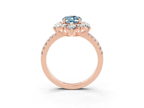 Rose gold Oval Cut Cut Diamond Floral Halo Pave Band with Prong Setting_3