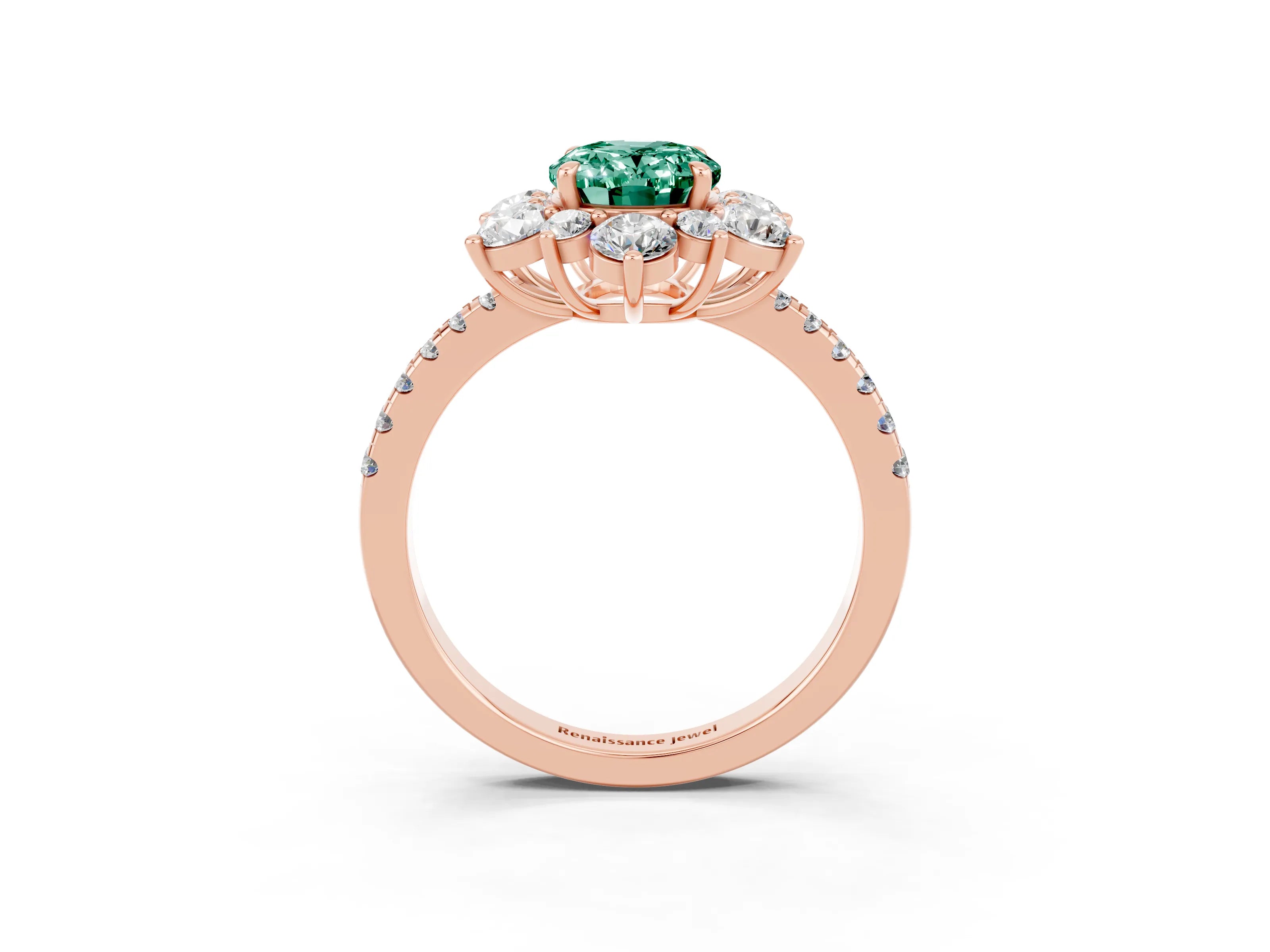 Rose gold Oval Cut Cut Diamond Floral Halo Pave Band with Prong Setting_3